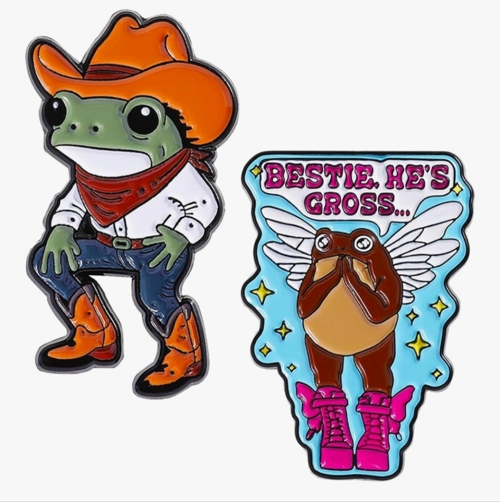 Cowboy Frog and Bestie Enamel Pin Set